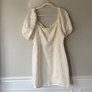 Altar'd State Cream Short Dress With Puff Sleeves And Texture Floral Material